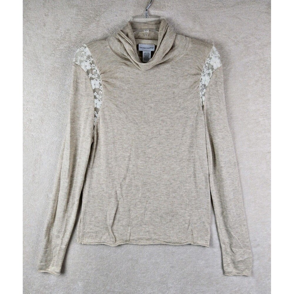 Soft Surroundings Women's Turtleneck Lace Inset Wool Blend Sweater Size L